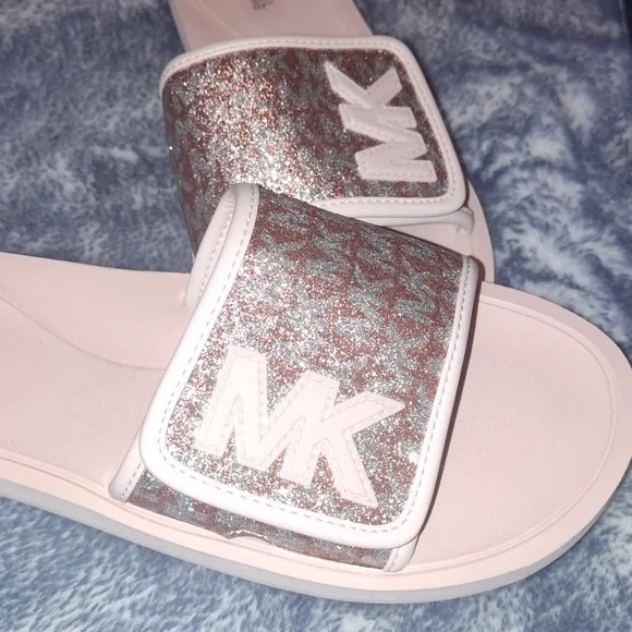 Michael Kors Pink Glitter Slide Sandals - Picture 3 of 6